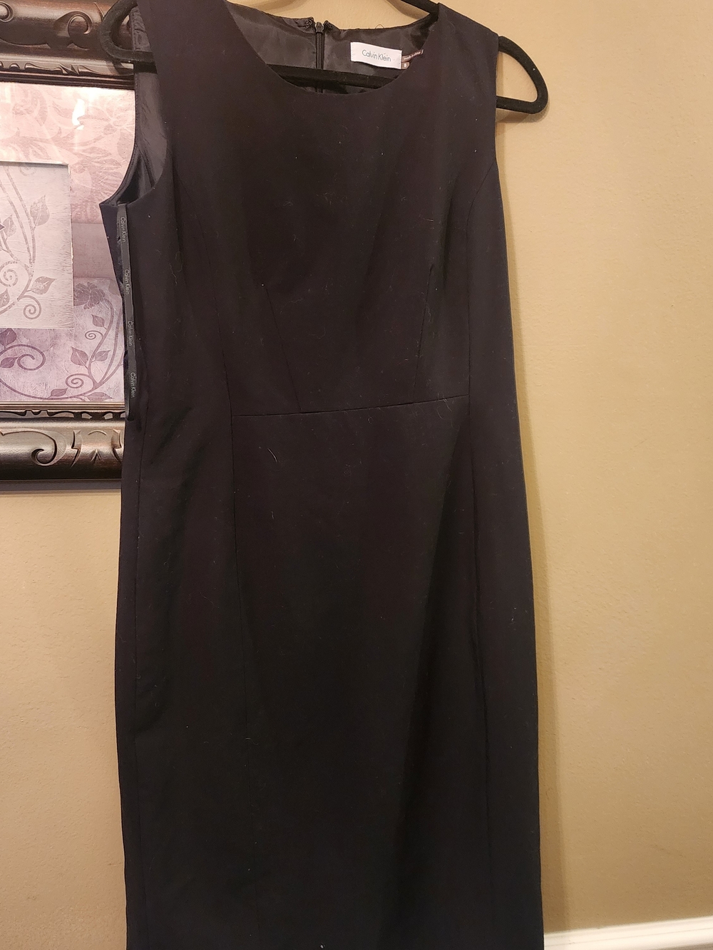 Calvin Klein Black Sheath Midi Dress Women's Size 8 Sleeveless Career Cocktail